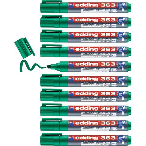 Edding Cap Off – Set di 10 pennarelli a punta smussata per lavagna 1 A 5 mm verde (1/5)