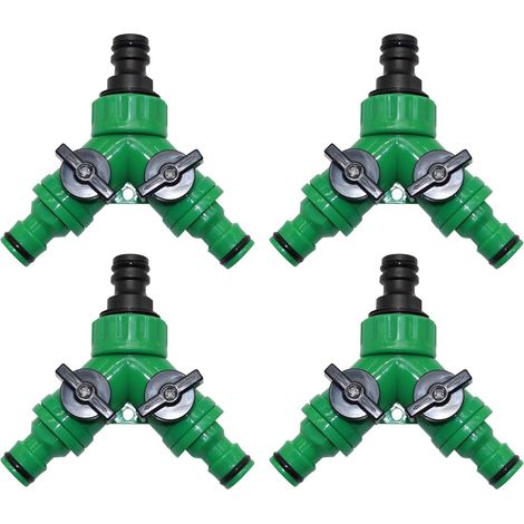 Lot de 4 connecteurs de tuyau d'arrosage à 2 voies, répartiteur en Y, raccord rapide avec valves marche/arrêt, pour irrigation de jardin en plein air, arrosage (1/5)