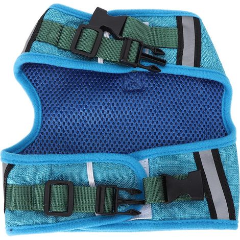 Harnais de poitrine pour animaux de compagnie en maille respirante polyester, style gilet, avec laisse de traction pour chiens et chats (Bleu S) (1/5)
