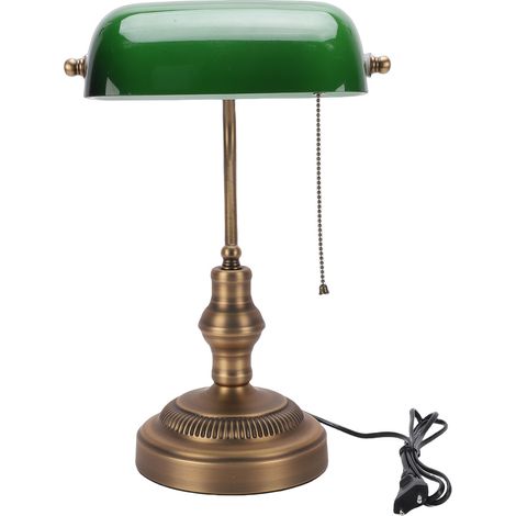 Lampe de bureau banquier vintage en verre vert, abat-jour orientable 350°, interrupteur à chaînette, style rétro bibliothèque (1/5)