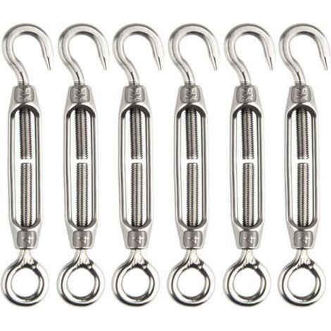 6 Pcs Tendeur De Fil Tendeur M4 En Acier Inoxydable Réglable Crochet De Ridoir Et Oeil Ensemble Heavy Duty (1/5)