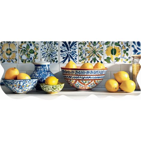 Tappeto Cucina Maiolica Rustica Stampa Digitale HD Limoni Gomma Pvc Sagomata Antimacchia - 50x120 cm