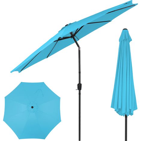 Puluomis-Parasol, Droit, Octogonal, Inclinable, avec Manivelle, Diamètre 3m, Toile Polyester, Extérieur, Terrasse, Jardin, Balcon, Plage, Piscine, Bleu (sans Socle) (1/5)