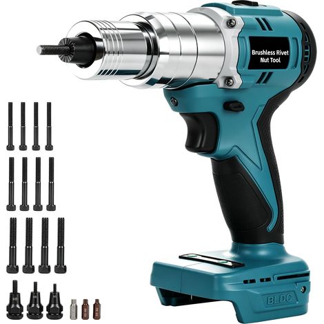 Pince à Riveter Compatible avec 18V, Riveteuse Électrique Automatique pour Écrous à Sertir, Pistolet à Riveter avec Moteur Brushless et Embouts M5 M6 M8 (Sans Batterie ni Chargeur) (1/5)