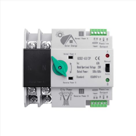 Commutateur de transfert automatique (ATS) pour systèmes photovoltaïques solaires montés sur rail DIN, 2P 63A AC220V vers réseau électrique (1/3)