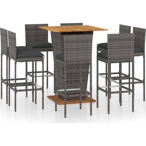 Maison Exclusive - 9-tlg. Gartenbar-Set mit Kissen Poly Rattan Gr