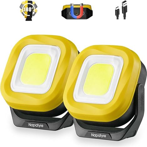 Faro LED ricaricabile, 1000 lumen, lampada da lavoro LED portatile con base magnetica a 180°, 4 modalità, batteria da 2000 mAh, lampada da lavoro per campeggio, cantiere, garage, officina (2 pezzi) (1/5)