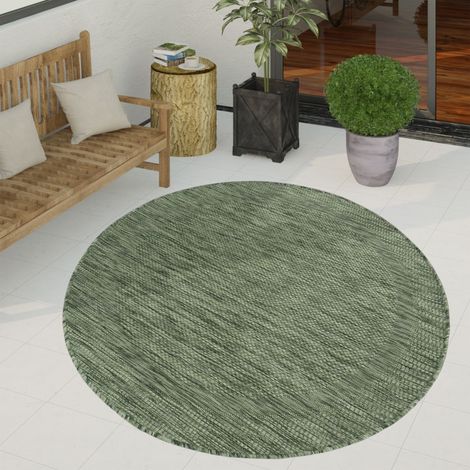 Paco Home Tapis Exterieur Terrasse Balcon Tapis Cuisine Moderne Motif Geometrique Motif Abstrait Vert, 120 cm rond (1/4)