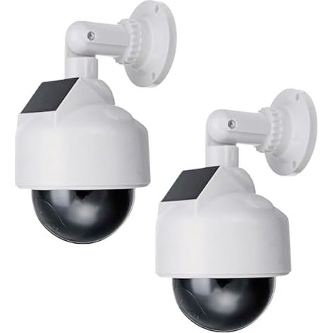 Lot de 2 caméras dme factices, caméra factice en plastique ABS, étanche IP65, fonctionnement solaire et pile AA, caméra de surveillance orientable à 180°, caméra Speed Dome, pour intérieur et (1/5)