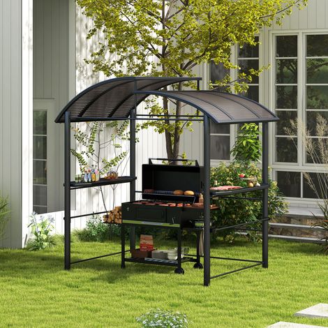 Pavillon de barbecue avec toit grillagé, résistant aux intempéries, 240 cm x 150 cm x 230 cm, jaune-brun + marron foncé
