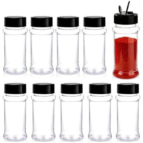 Lot de 10 pots à épices, 100ml bocaux à épices ronds en plastique hermétique boite epices cuisine pour tiroir cuisine et camping (1/5)