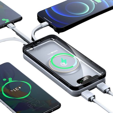 Andowl - Power Bank 12000mah Con Ricarica Magnetica Wireless Da 5w Cavi Integrati Multitipo Q-dc22 - (1/4)