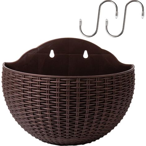 Pot À Plantes Suspendu - En Plastique - 21 x 16,5 cm - Pour Mur Clôture Balcon Intérieur Extérieur - Lot De 1 Pot Avec 2 Crochets Et 2 Vis