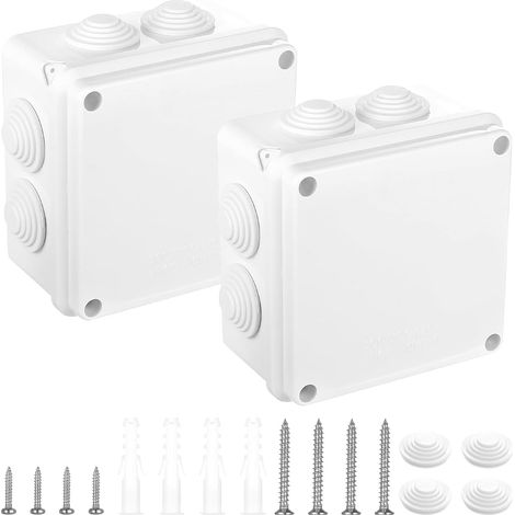 Lot de 2 boîtes de jonction étanches IP65 - Boîte de jonction extérieure étanche IP65 - Boîtier ABS - Boîte de jonction en saillie - Blanc - Boîte de distribution électrique extérieure (1/5)