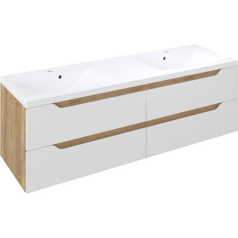 WAVE Meuble sous-vasque double 149,7x50x47,8cm, blanc/chêne Alabama
