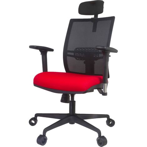 Sedia Poltrona Direzionale da Ufficio 67x67x102-125 cm in ABS e Tessuto Rosso (1/5)