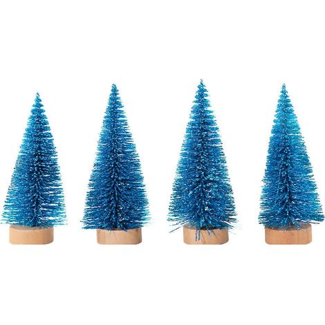 Set mit 4 Mini-Weihnachtsbäumen für Büro, Weihnachtsdekoration, elegante Figuren aus zartem Kiefernholz, Tischdekoration (1/5)