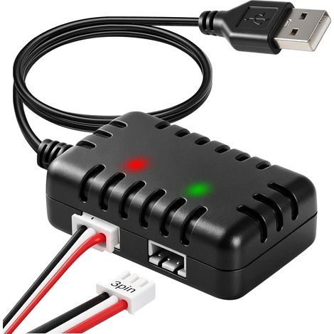Câble Chargeur 2S 7.4V 1A pour SCX24 RC, Chargeur LiPo avec Prise XH-3PIN Câble Balancer Recharge Rapide et Sécurisée pour Bateau Axial SCX10 Voiture RC Drone Quadcopter, Charge Efficace et Facile (1/5)
