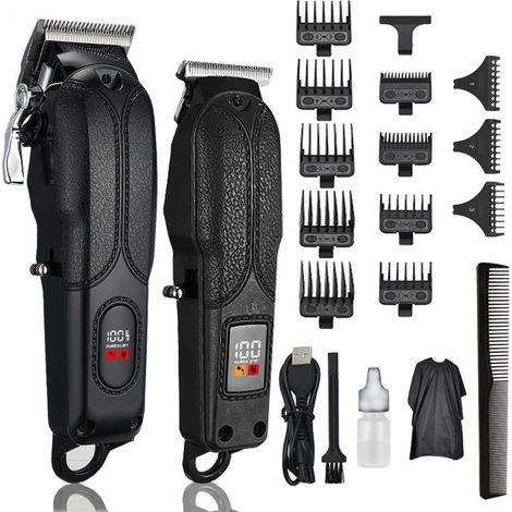 Tondeuse à cheveux pour homme, 2 pièces de tondeuse à cheveux professionnelle rechargeable avec écran LCD numérique de barbier sans fil (1/5)