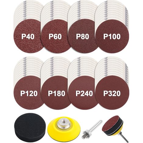 Lot de 80 disques abrasifs ronds de 50 mm - 50 mm - Grain P40/60/80/100/120/180/240/320 - Pour ponceuse excentrique - Pour polissage de voiture, métal, bois (1/5)