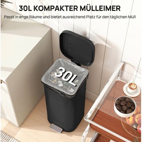 30-L-Küchen-Mülleimer mit Pedal, 29 x 36 x 59,5 cm, Metall schwarz, Soft-Close (1/5)