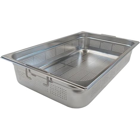 Bac gastronorme perforé GN 1/1 - 100 poignées escamontables en inox REDFOX - GND 1/1-100 U - REDFOX