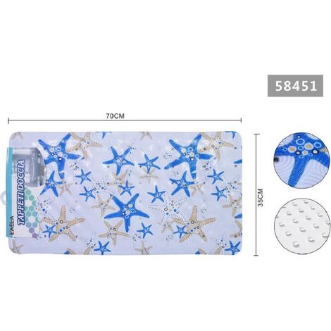 Kaela - Tappeto Antiscivolo Rettangolare Bagno Vasca Doccia Stelle Marine 35x70cm 58451 -
