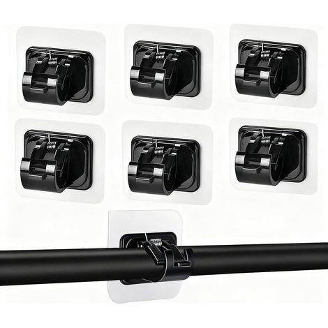 Lot de 6 Supports de Tringle Auto-Adhésifs Transparent,Support Tringle Rideaux Sans Percage,Crochet Rideau Adhesifs pour Chambre à Coucher, Salon, Salle de Bain, Cuisine hôtel (Noir) (1/5)