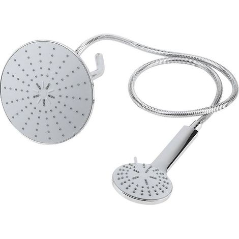 Doppel-Handbrauseset mit verchromten Hochdruck-Duschköpfen und 3 Regenduschköpfen mit verschiedenen Strahlarten (1/4)
