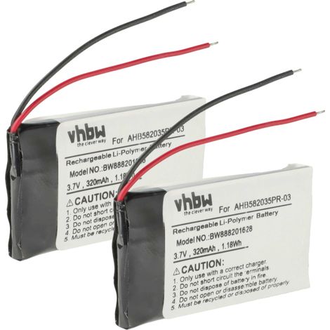 vhbw 2x Akku Ersatz für Jabra AHB582035PR-03 für Freisprecheinrichtung Konferenztelefon (320 mAh, 3,7 V, Li-Polymer)