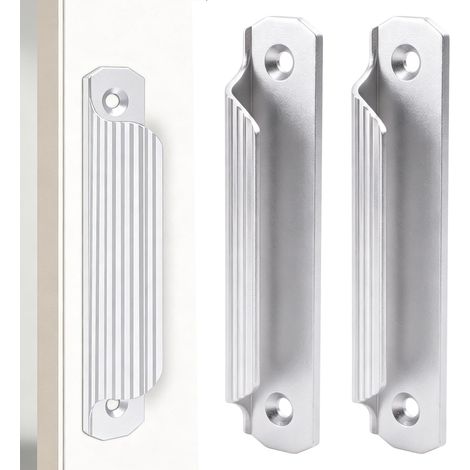 2 Pièces Poignée de Porte Coulissante, Poignée de Tirage en Métal Argenté pour Porte de Balcon, Fenêtre et Meuble, Poignée de Porte Extérieure avec 4 Vis (1/5)