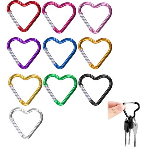 Lot de 10 Mousquetons en Forme de Cœur, Mousquetons en Alliage d'Aluminium Coloré pour Camping, Voyage et Usage Quotidien, Crochets Polyvalents Légers et Durables (Multicolore) (1/5)