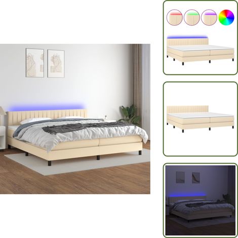 Cama con tira LED - vidaXL Cama box spring colchón y luces LED tela crema 200x200 cm - Cama de muelles ensacados