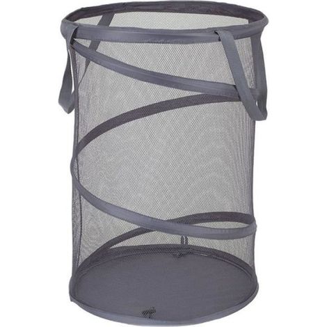 Panier à linge sale en maille pliable avec poignées de transport Paniers de rangement pour vêtements de conception simple Gris (1/4)