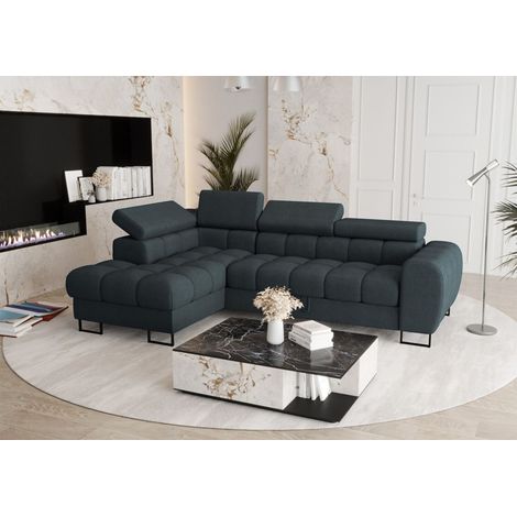 Ecksofa Schlafsofa BASTIEN in Stoff Moly Graphit Ottomane Links