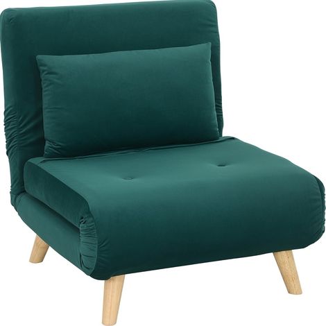 Fauteuil convertible 3-en-1 en velours vert foncé, dossier réglable 6 positions, couchage 72 x 190 cm, coussin, structure en métal et charge 120 kg – CHICFURN (1/5)