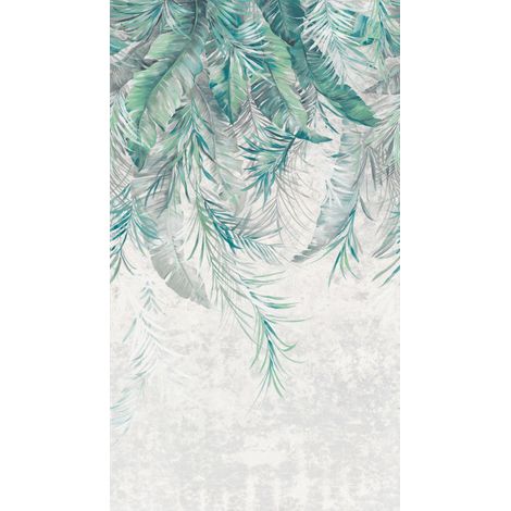 Papier peint intissé Palmiers & Feuilles Gris, Vert, Turquoise - 1,59 x 2,8 m (1/3)