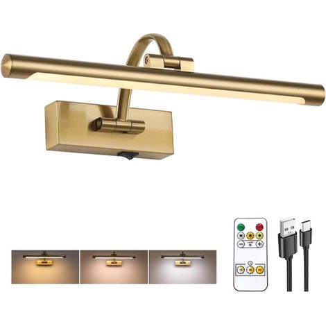 Lámpara fotográfica inalámbrica recargable, Latón de 15,7", Regulable a 3 temperaturas de color, Con control remoto, Giratoria (1/4)