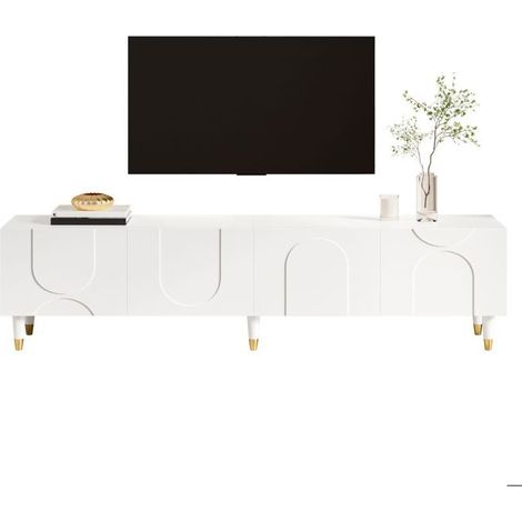 Meuble tv rangement meuble de salon quatre portes rangement multiple pieds en bois massif relief arqué asymétrique (1/5)