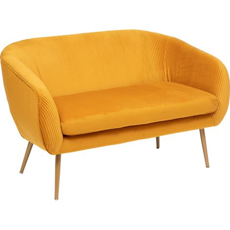 Banquette d'assise avec 2 Places en Velours Coloris Ocre - Longueur 124 x Profondeur 74 x Hauteur 76 cm -PEGANE- (1/3)
