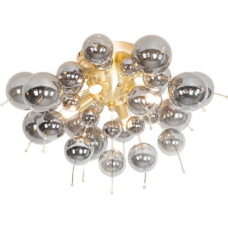 Design Deckenleuchte Messing mit Rauchglas 4-flammig - Explode