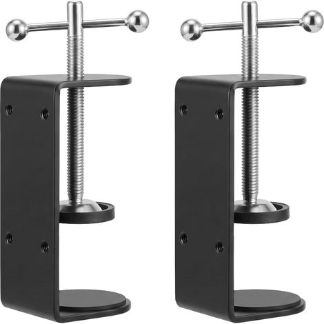 Lot de 2 pinces en C noires robustes de 7,6 cm pour bureau et table, plage de serrage de 2 à 8,3 cm, 4 trous de montage, pinces d'établi en métal (vis longue) (1/5)