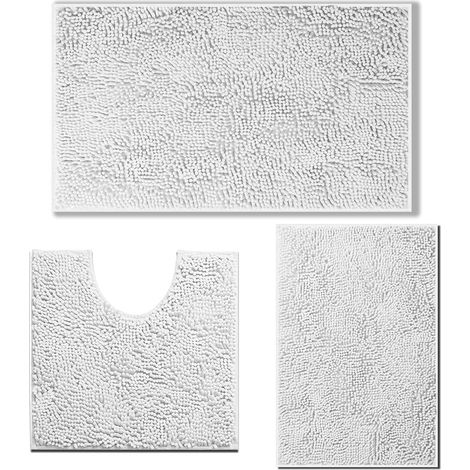 Lot de 3 Tapis de bain, antidérapants, chenille, absorbants, salle de bain (1/5)