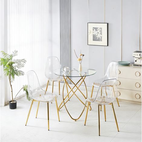 Silla de comedor tapizada, respaldo alto ergonómico, patas doradas, terciopelo y metal dorado (1/5)