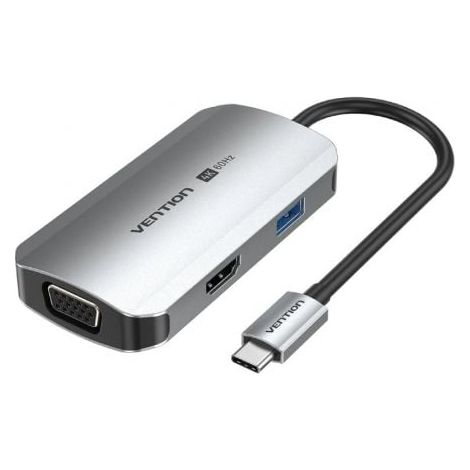 Docking USB Tipo-C Vention TQAHB/ 1xHDMI/ 1xUSB/ 1xVGA/ 1xUSB Tipo-C PD/ Gris