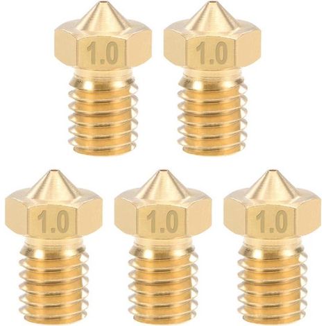 Ricambi per stampanti 3D - Ugelli per stampanti 3D - Set di 5 ugelli in ottone da 1,0 mm, adatti per filamento da 1,75 mm e E3D V5-V6