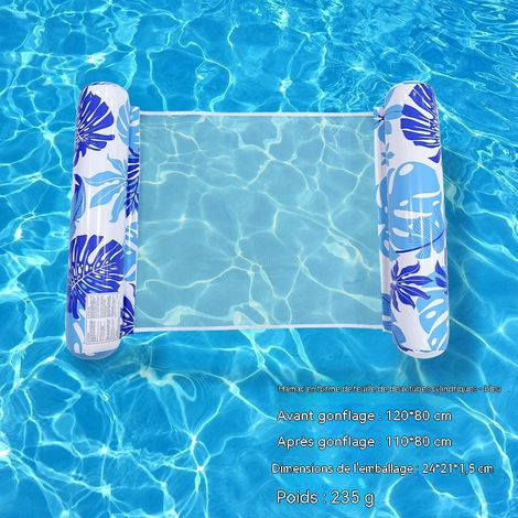 Hamacs gonflables de piscine à thème tropical, modèles à double boudin avec porte-gobelets, lits flottants portables - hamac feuille cylindrique bleue(pompe non requise)