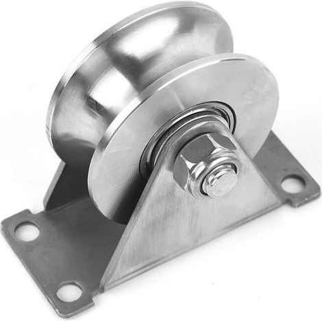 Groove Wheel Poulie Bloc de poulie en acier inoxydable Bloc de poulie simple super silencieux pour portail coulissant et câble métallique Roulement duplex amovible avec support (1/3)