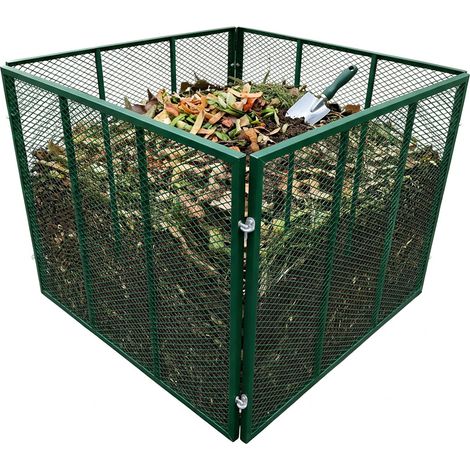 Relaxdays Komposter Metall, Biokomposter Garten, HBT: 80 x 100 x 100 cm, 800 Liter, Laubkomposter, Gitter, Stahl, grün