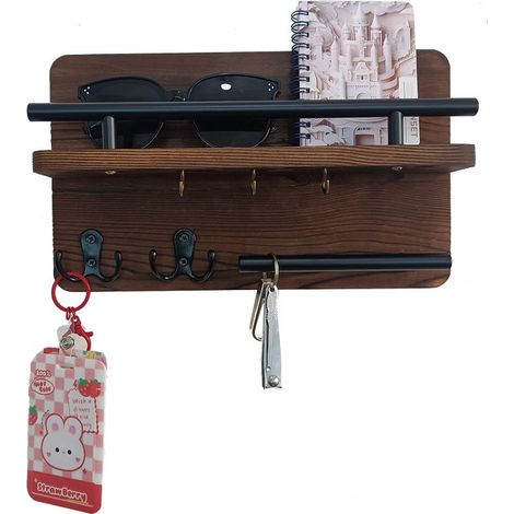 Étagère décorative en bois massif avec crochets, porte-clés moderne (1/5)